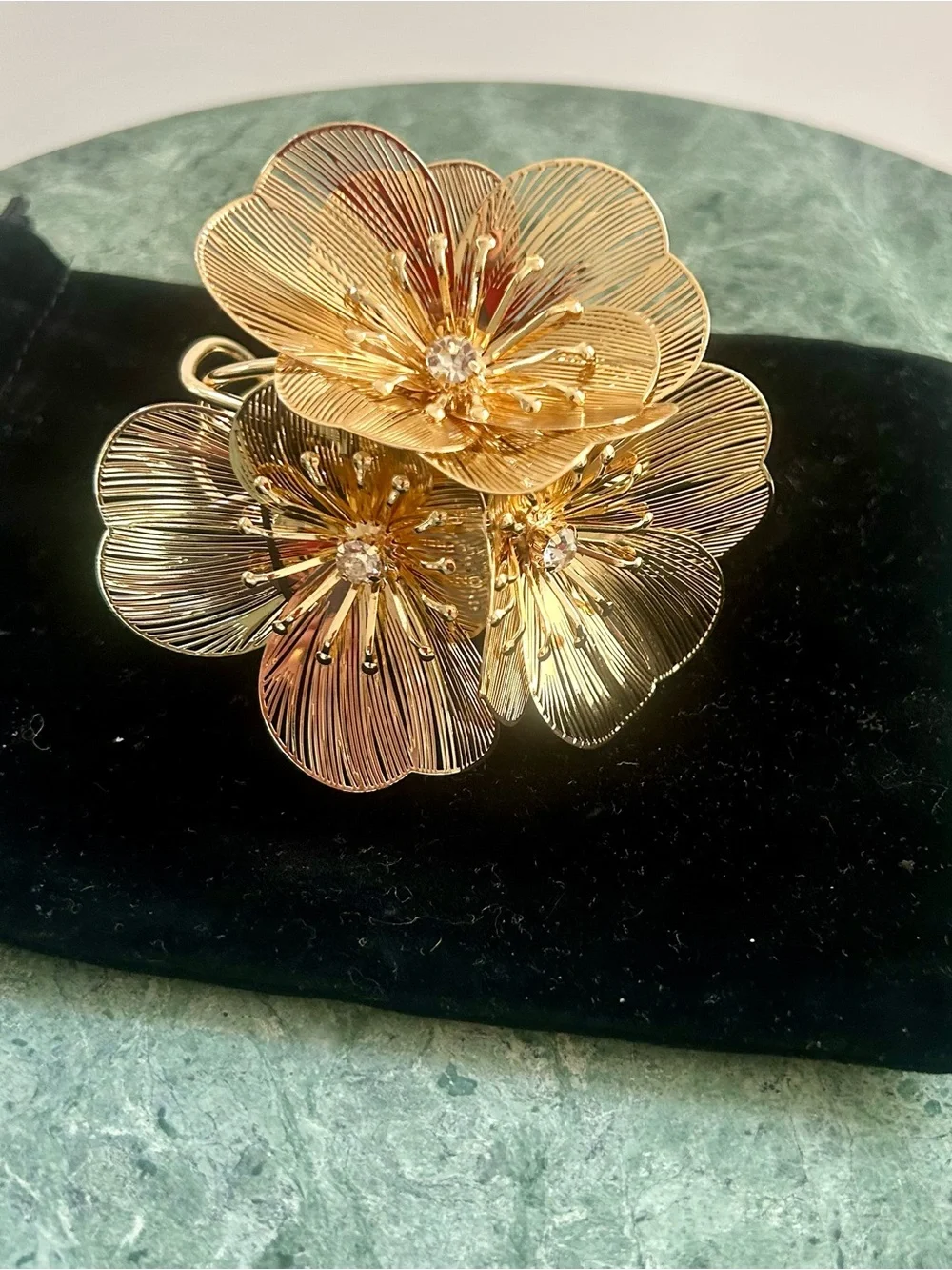 House of Harlow 1960 Gold Tone 3 Flower Cuff Bracelet with Crystals NWT